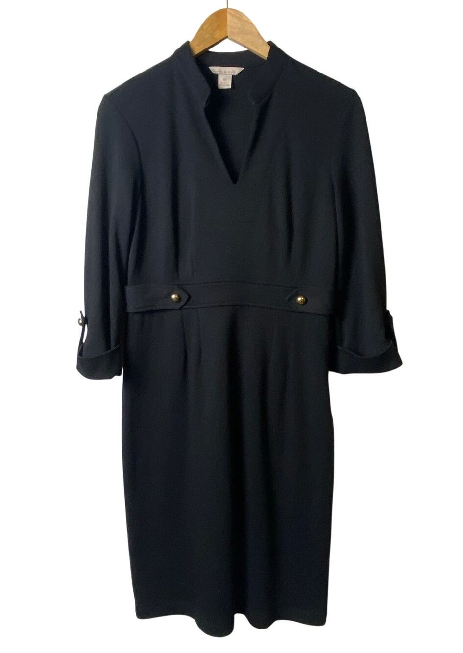 Johnathan Martin Black Long Sleeve Gold-Toned Button Accent Dress Size Medium